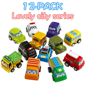 Wholesale 12 Pack Assorted Mini Plastic Vehicle Set, Funcorn Toys Pull Back Truck