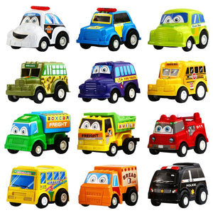 Wholesale 12 Pack Assorted Mini Plastic Vehicle Set, Funcorn Toys Pull Back Truck